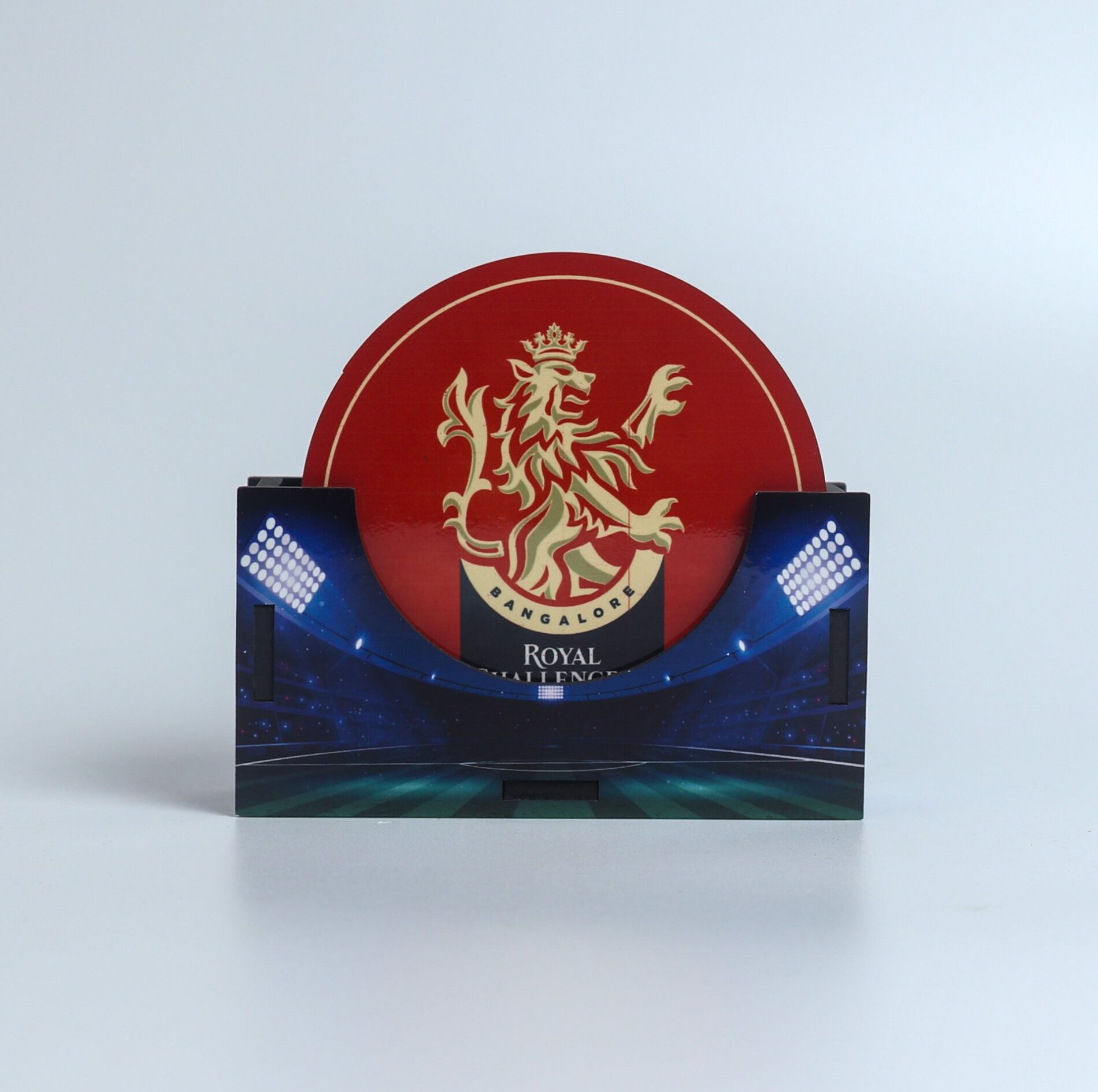 IPL Team Logo MDF Round Coaster Set with Holder  Set of 6+ | Cricket Fan Edition