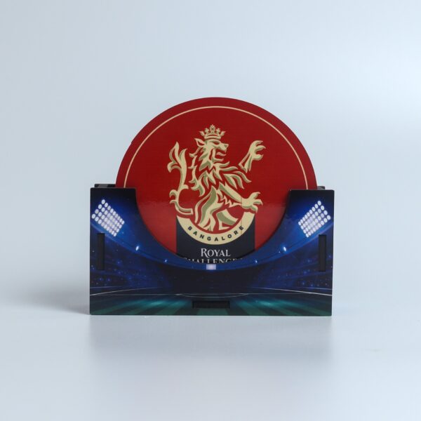 IPL Team Logo MDF Round Coaster Set with Holder – Set of 6+ | Cricket Fan Edition